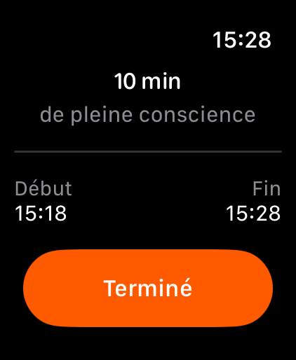 Résumé de séance avec heures de début et de fin
