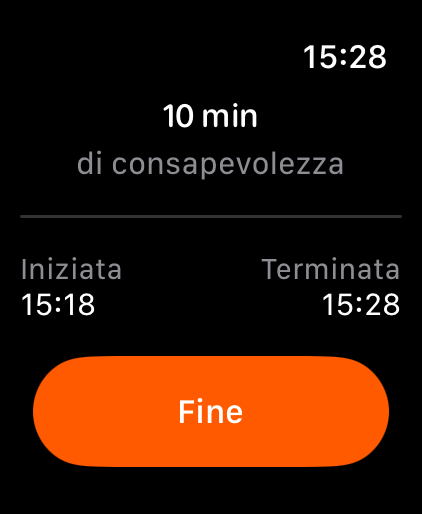 Riepilogo della sessione con orari di inizio e fine